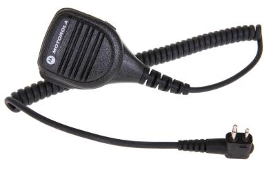 Motorola Shoulder Speaker Microphone for use with Motorola CP20, Motorola Shoulder Speaker Microphone in hand, Motorola Shoulder Speaker Microphone plug